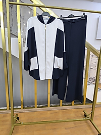 Lacivert Beyazlı Pantolonlu Takım